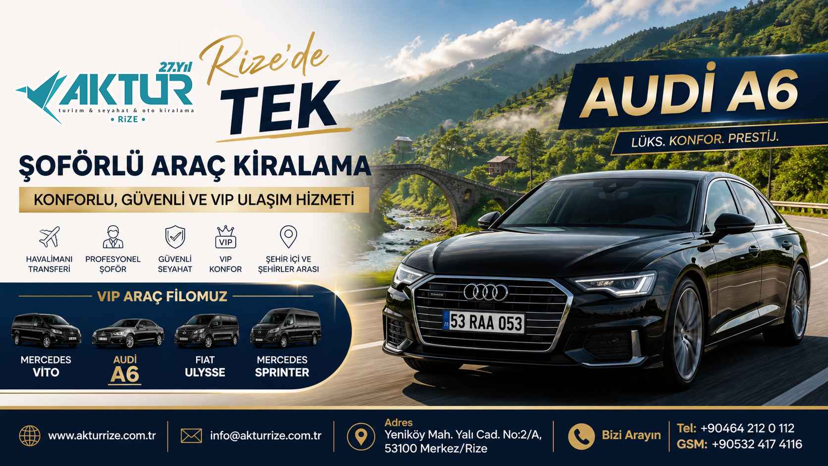 Rize Trabzon ve Artvin VIP Audi A6 şoförlü transfer hizmeti, havalimanı karşılama ve özel ulaşım